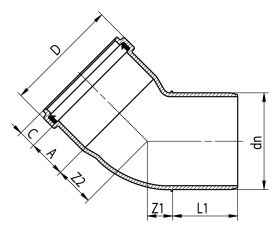 SP Steckmuffen-Bogen 45° gespritzt inkl. Dichtungen